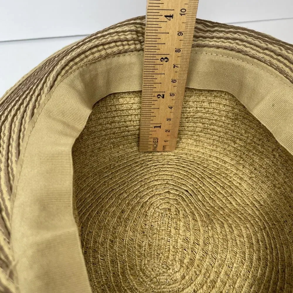 CAPPELLI Strawworld Women's Straw HAT with Striped Fabric Ribbon Detail BEIGE